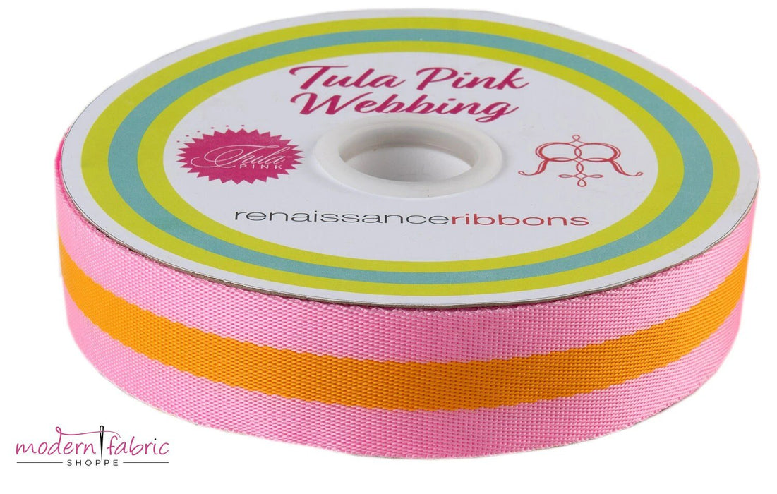 Tula Pink Webbing 1-1/2" (38mm) wide, Pink and Orange