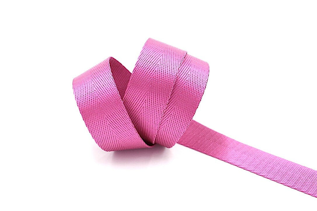 Hot Pink Herringbone 1 inch (25mm) width Nylon Webbing- by the yard.