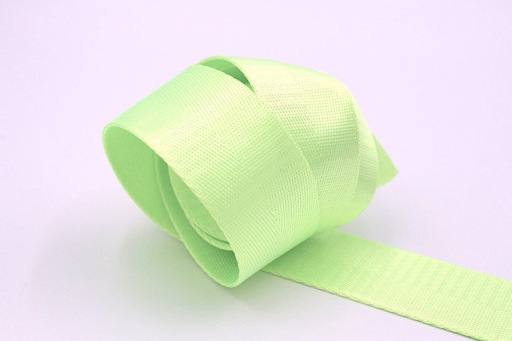 Neon Lime Green Herringbone 1.5 inch (38mm) width Nylon Webbing- by the yard