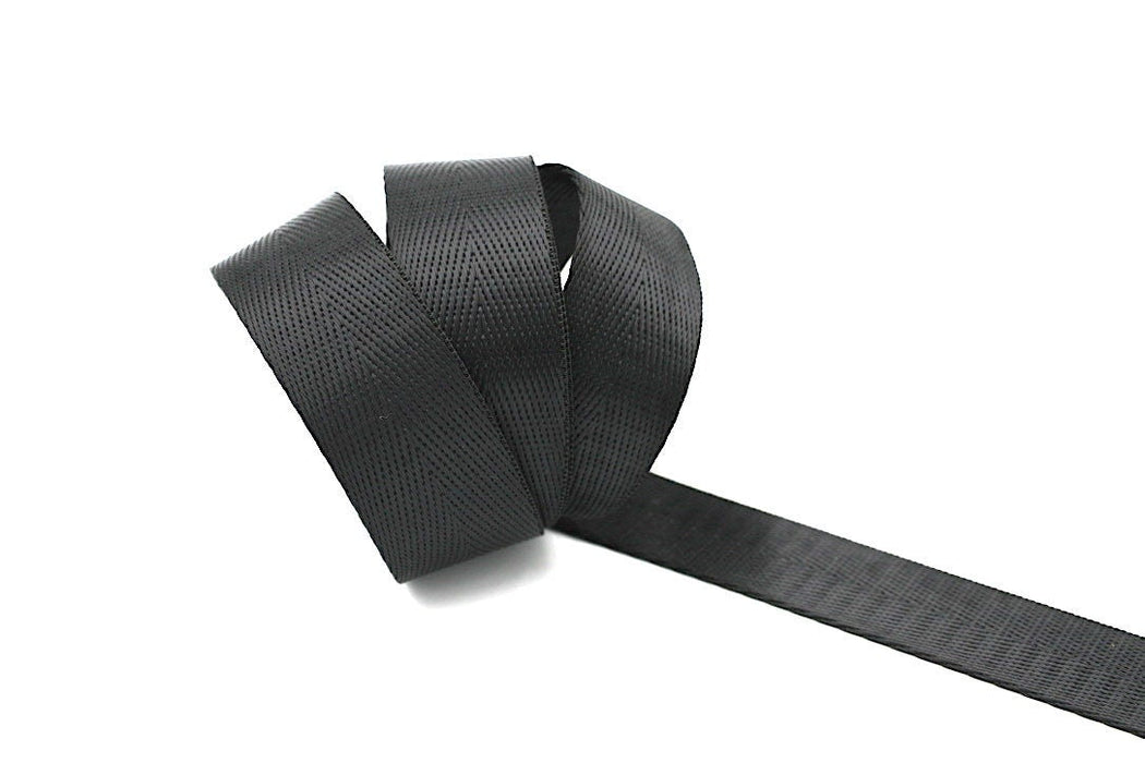 Black Herringbone 1 inch (25mm)width Nylon Webbing- by the yard