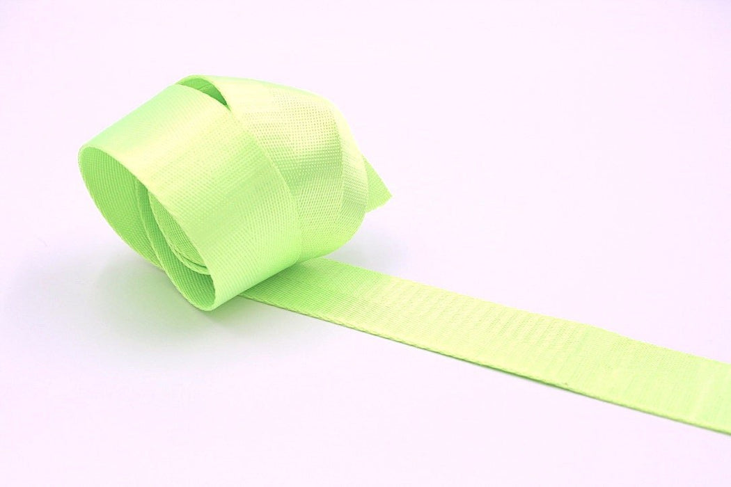 Neon Lime Green Herringbone 1.5 inch (38mm) width Nylon Webbing- by the yard