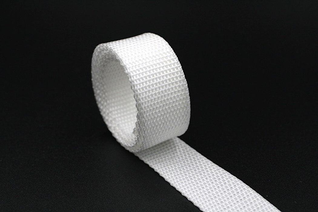 White Polypropylene 1 inch (25mm) width Webbing- by the yard