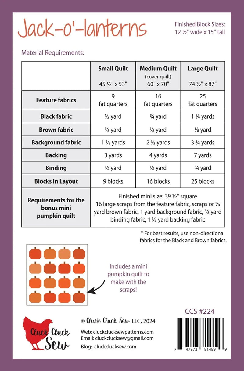 Jack-O-Lantern Quilt Pattern By Cluck Cluck Sew - Modern Fabric Shoppe