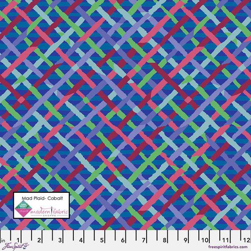 Kaffe Fassett Collective Fabric- Brandon Mably- Mad Plaid PWBM037.COBALT- Half Yard - Modern Fabric Shoppe