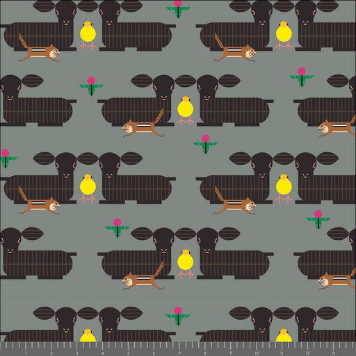 Long Branch by Charley Harper- Furry Photobomber CH-469 Grey- Half Yard- October 2026 - Modern Fabric Shoppe