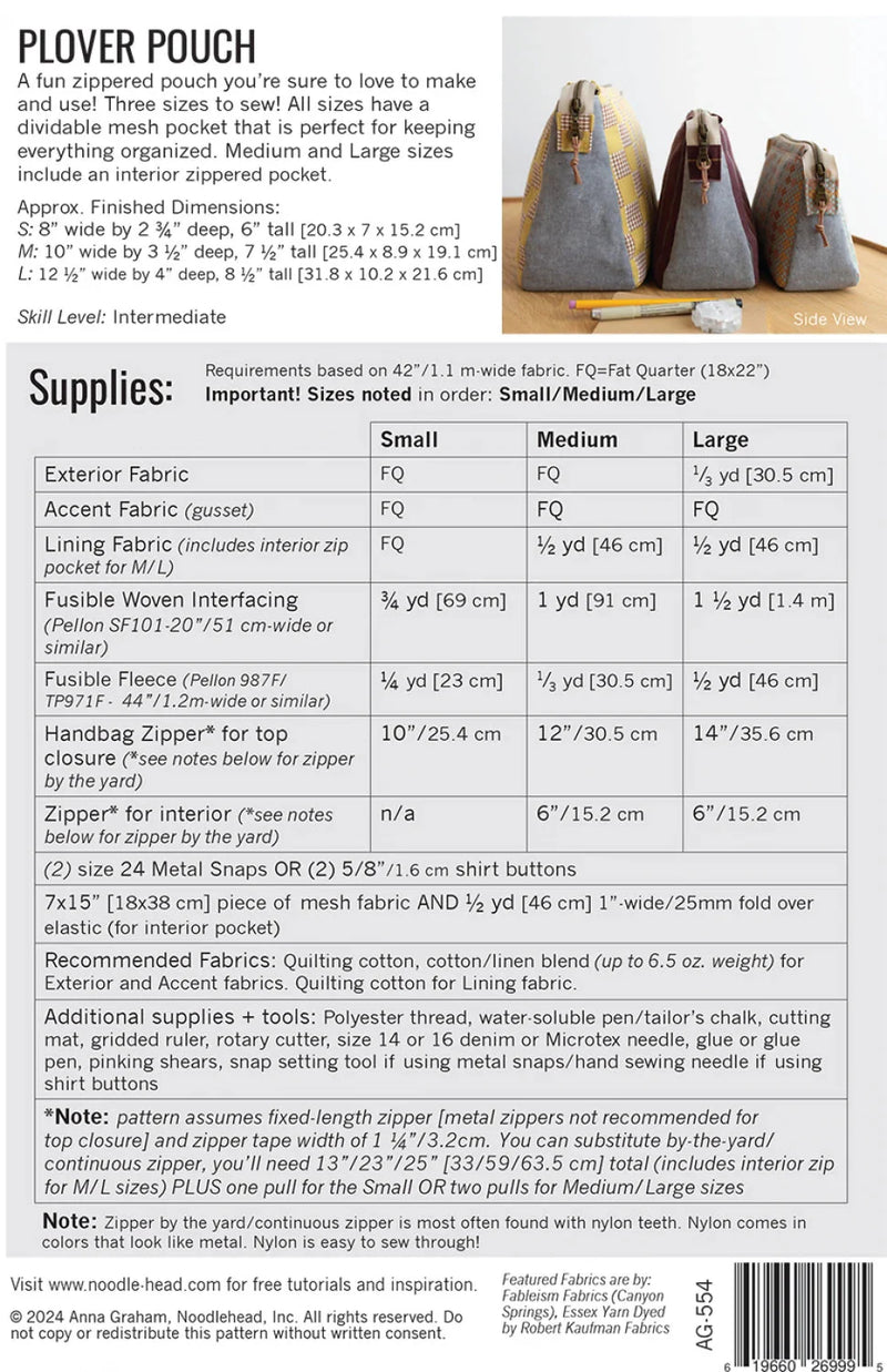 Noodlehead Plover Pouch Pattern - Modern Fabric Shoppe