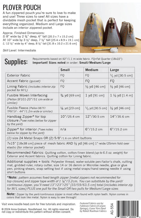 Noodlehead Plover Pouch Pattern - Modern Fabric Shoppe