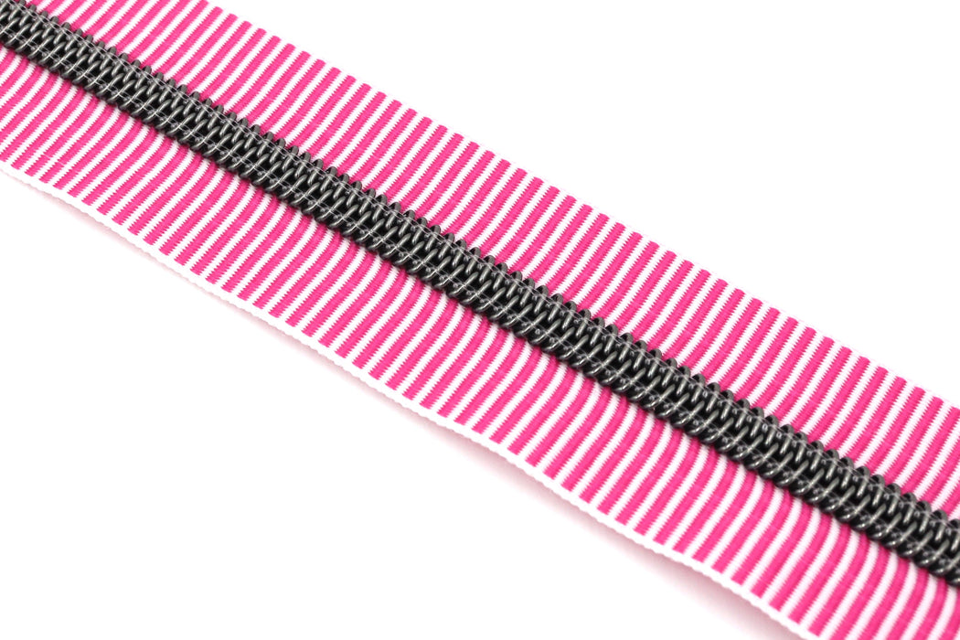 Pink Zebra Stripes- #5 Gunmetal Nylon Coil Zipper Tape