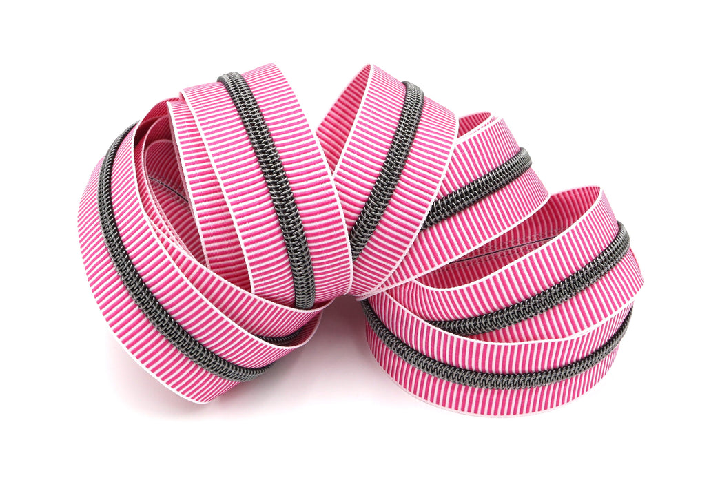 Pink Zebra Stripes- #5 Gunmetal Nylon Coil Zipper Tape