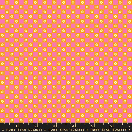 PRE - ORDER Animal Animal - Collaboration by Ruby Star Society - Flower Check RS 5169 13 - Orange - Half Yard - February 2025 - Modern Fabric Shoppe