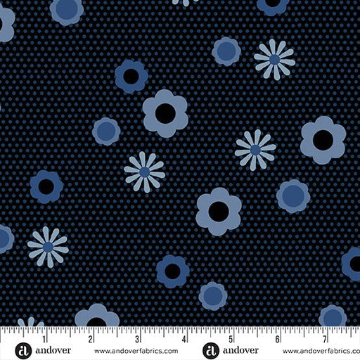 PRE-ORDER Birdie by Libs Elliott- Pin Dot Posey A-1133-B Indigo- Half Yard- June 2024 - Modern Fabric Shoppe