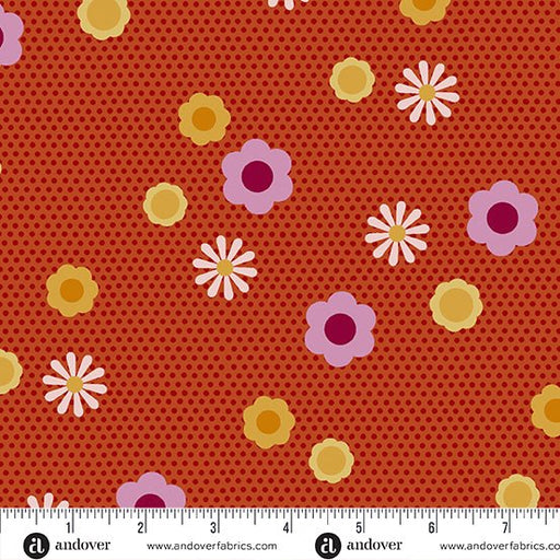 PRE-ORDER Birdie by Libs Elliott- Pin Dot Posey A-1133-O Tiger- Half Yard- June 2024 - Modern Fabric Shoppe