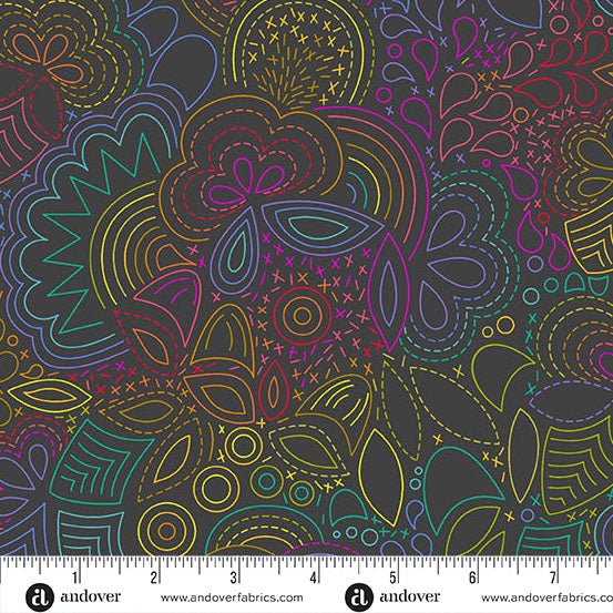 PRE - Order Color Wheel by Alison Glass - Rainbow Stitched A - 1446 - K Night - Half Yard - April 2025 - Modern Fabric Shoppe