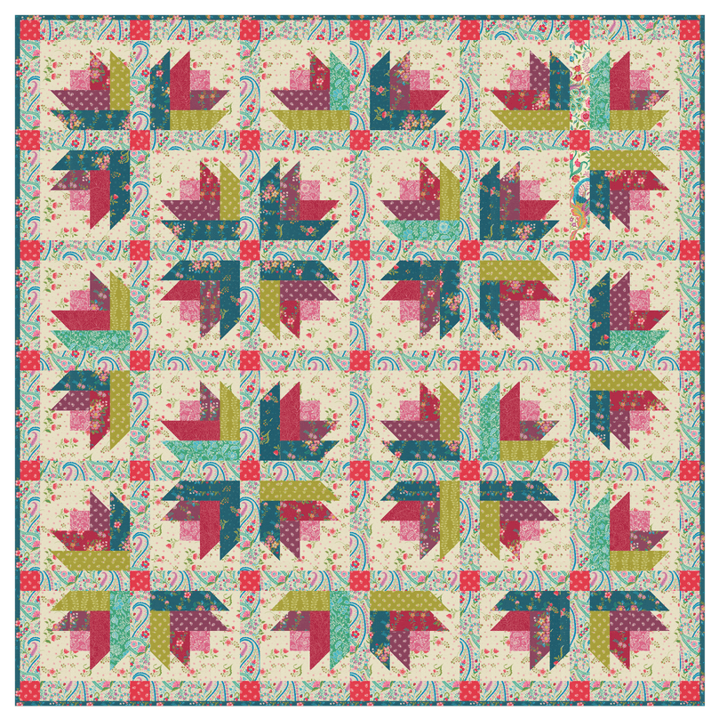 PRE-Order Crystal Manning- Tulip Trails Quilt Kit featuring Tilbury Garden- March 2027 - Modern Fabric Shoppe