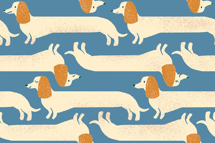 PRE-ORDER Dog Park by Sarah Watts- Long Dog RS 2096 12-Chambray- Half Yard- May 2024 - Modern Fabric Shoppe