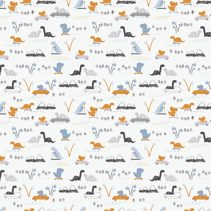 PRE - Order Fossil Folks by Julian Phillips - Dino Town 91008 - 10 White - Half Yard - June 2025 - Modern Fabric Shoppe