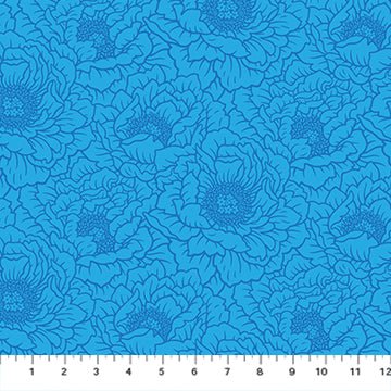 PRE - Order Full Bloom by Heather Bailey - Peony 91093 - 42 Blue - Half Yard - May 2025 - Modern Fabric Shoppe