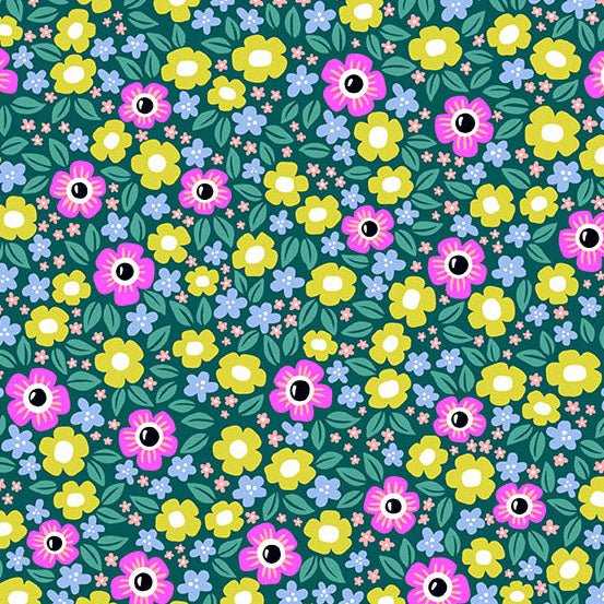 PRE - Order Ghostly Garden by KP Creates - Floral Fright A - 10197 - T Teal - Half Yard - March 2026 - Modern Fabric Shoppe