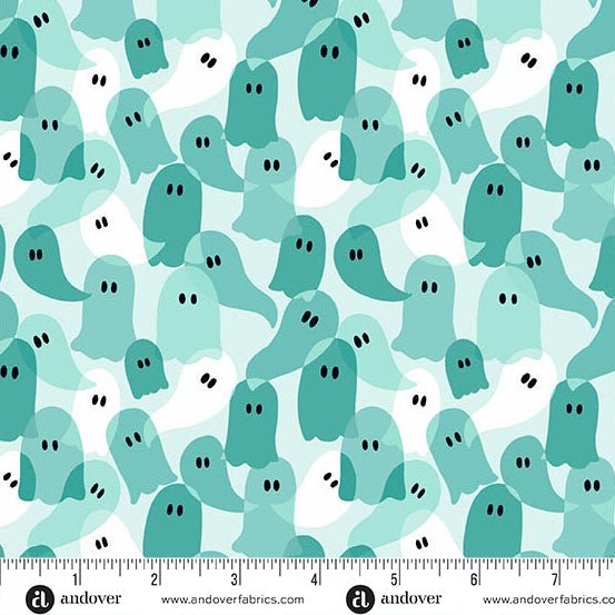 PRE - Order Ghostly Garden by KP Creates - Ghost Party A - 10202 - T Aqua - Half Yard - March 2026 - Modern Fabric Shoppe