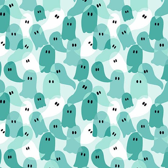 PRE - Order Ghostly Garden by KP Creates - Ghost Party A - 10202 - T Aqua - Half Yard - March 2026 - Modern Fabric Shoppe