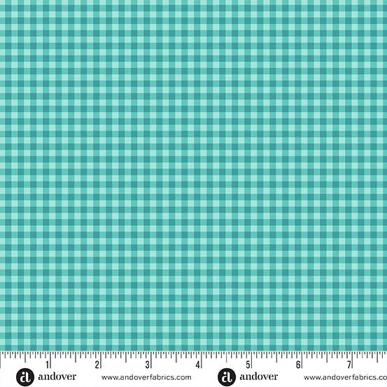 PRE - Order Ghostly Garden by KP Creates - Gingham A - 10199 - T Aqua - Half Yard - March 2026 - Modern Fabric Shoppe