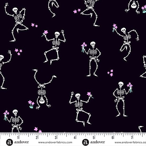PRE - Order Ghostly Garden by KP Creates - Skelton Jig A - 10196 - K Black - Half Yard - March 2026 - Modern Fabric Shoppe