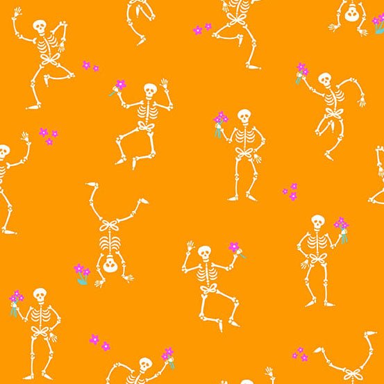 PRE - Order Ghostly Garden by KP Creates - Skelton Jig A - 10196 - O Orange - Half Yard - March 2026 - Modern Fabric Shoppe
