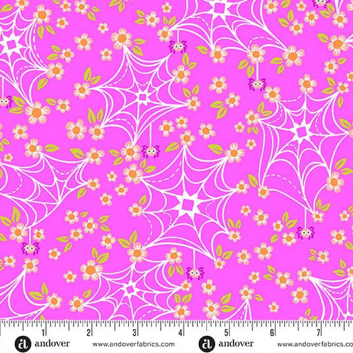 PRE - Order Ghostly Garden by KP Creates - Web and Bloom A - 10198 - E Pink - Half Yard - March 2026 - Modern Fabric Shoppe