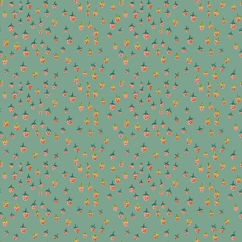PRE - Order Heather Ross - Favorites - Field Strawberries 50899D - 13 Teal - Half Yard - June 2026 - Modern Fabric Shoppe