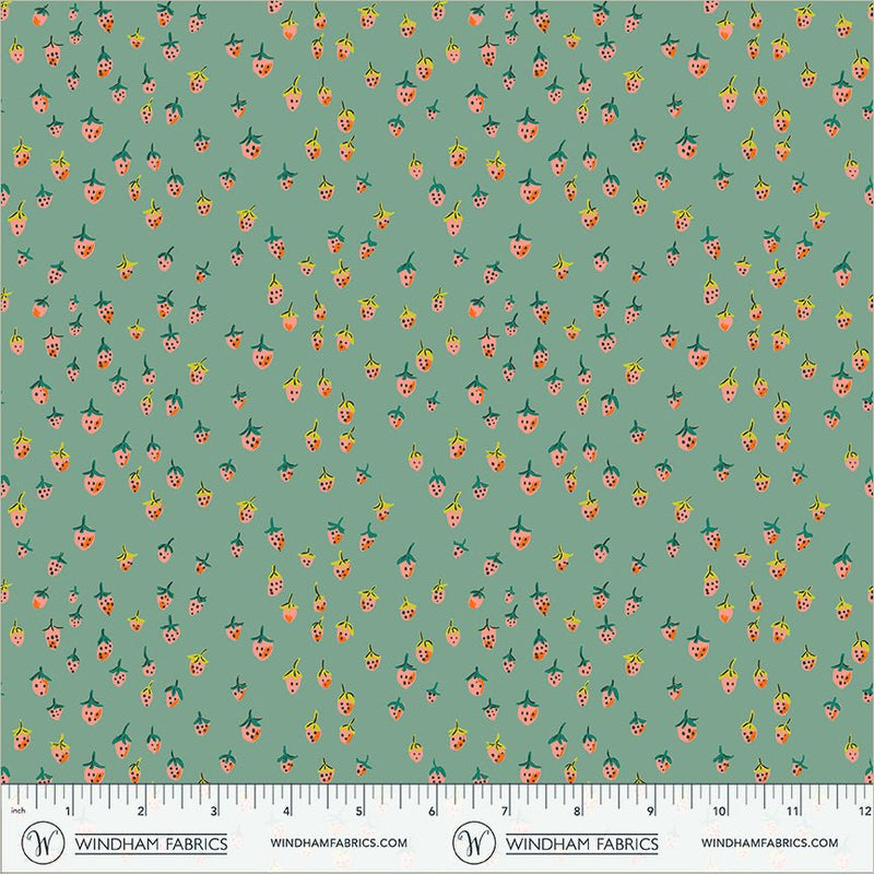 PRE - Order Heather Ross - Favorites - Field Strawberries 50899D - 13 Teal - Half Yard - June 2026 - Modern Fabric Shoppe