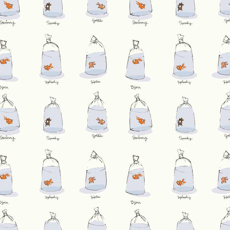 PRE - Order Heather Ross - Favorites - Goldfishes in Bags 55212D - 3 White - Half Yard - June 2026 - Modern Fabric Shoppe