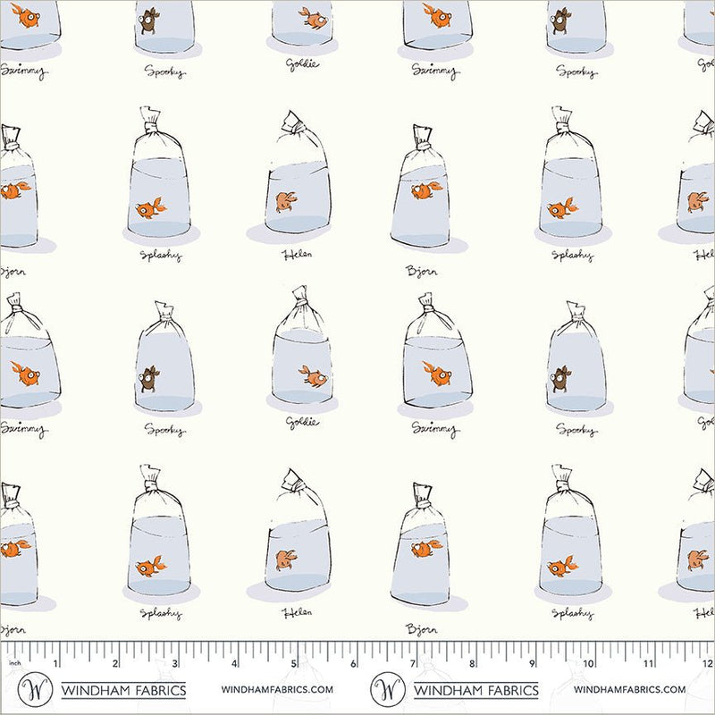 PRE - Order Heather Ross - Favorites - Goldfishes in Bags 55212D - 3 White - Half Yard - June 2026 - Modern Fabric Shoppe