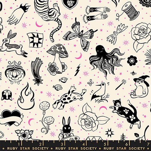 PRE - ORDER Ink Shop by Sarah Watts - Tattoo Flash RS 2145 11 - Natural - Half Yard - October 2026 - Modern Fabric Shoppe