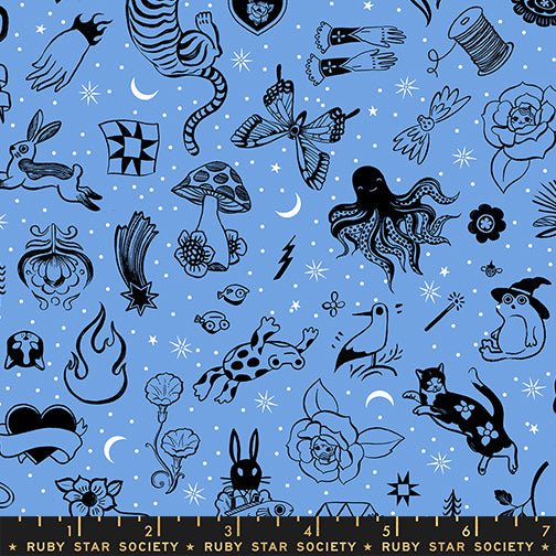 PRE - ORDER Ink Shop by Sarah Watts - Tattoo Flash RS 2145 13 - Lindley Blue - Half Yard - October 2026 - Modern Fabric Shoppe
