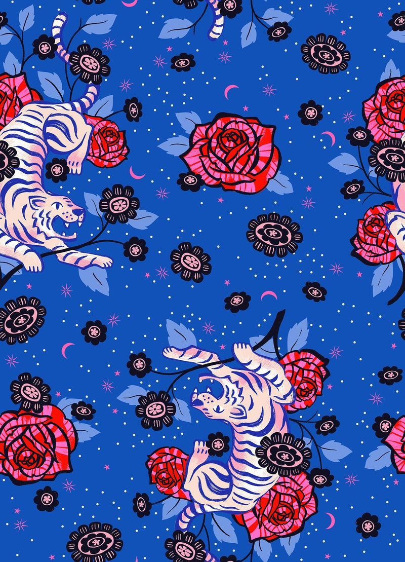 PRE - ORDER Ink Shop by Sarah Watts - Tiger Rose RS 2143 12 - Blue Ribbon - Half Yard - October 2026 - Modern Fabric Shoppe