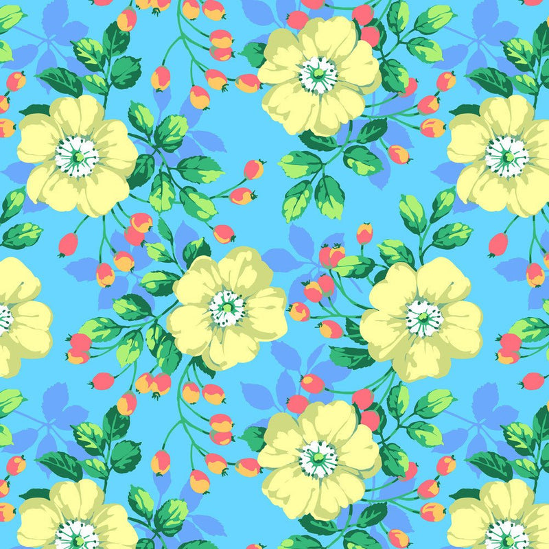 PRE-Order Kaffe Fassett February 2027 Collective- Shrub Rose PWMD006.BLUE- Half Yard - Modern Fabric Shoppe