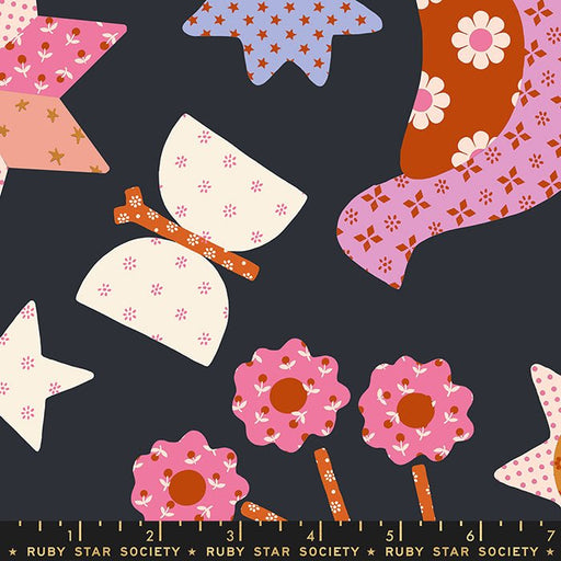 PRE-ORDER Meadow Star by Alexia Marcella Abegg- Applique Menagerie RS 4097 15-Soft Black- Half Yard- February 2024 - Modern Fabric Shoppe