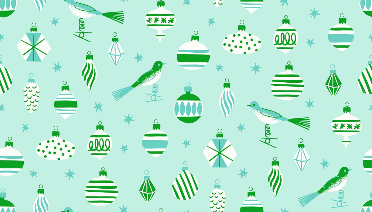 PRE - ORDER Merry Happy by Kimberly Kight - Baubles RS3098 14 - Mint - Half Yard - May 2026 - Modern Fabric Shoppe