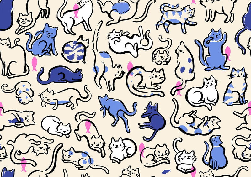PRE-ORDER Oops All Cats by Sarah Watts- RS 2149 14 - Lindley Blue- Half Yard- May 2027 - Modern Fabric Shoppe