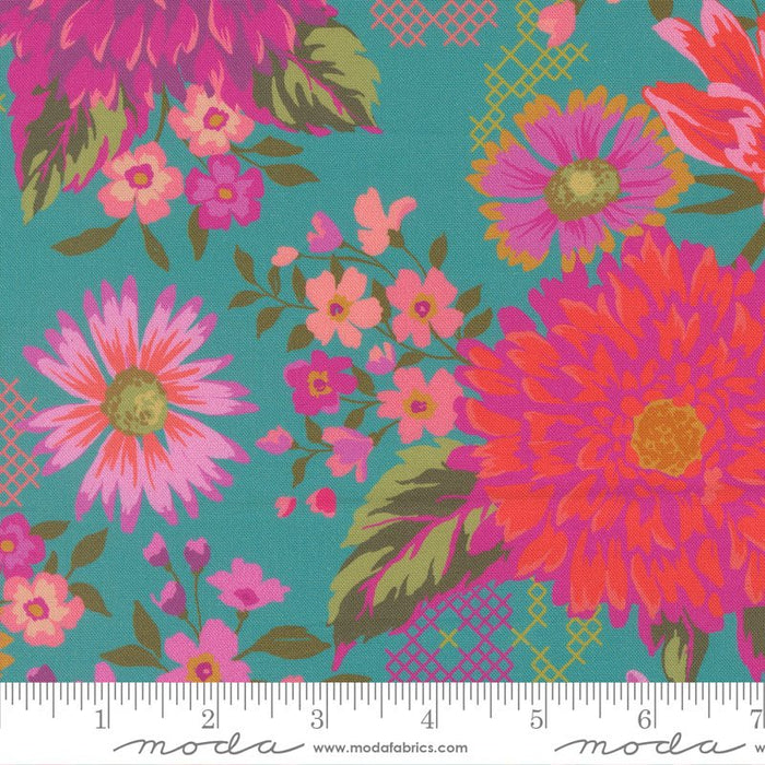 PRE - Order Parlor by Crystal Manning - Happy Blooms 11960 15 - Teal - Half Yard - September 2025 - Modern Fabric Shoppe
