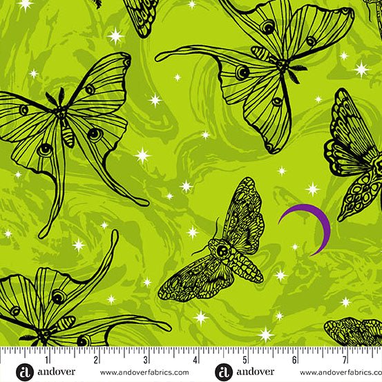 PRE - Order Phantasm by Libs Elliott - Mystic Moths A - 1516 - G Venom - Half Yard - July 2025 - Modern Fabric Shoppe