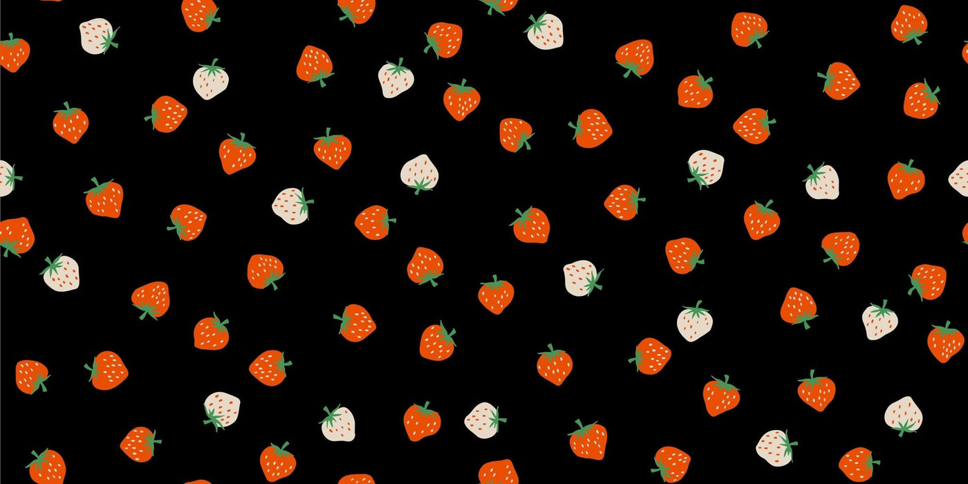 PRE - ORDER Strawberry by Kimberly Kight - Strawberry Black RS3085 22 - Half Yard - May 2025 - Modern Fabric Shoppe