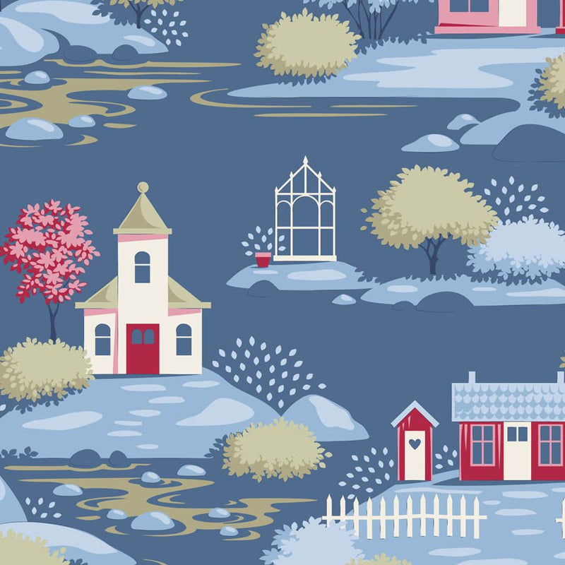 PRE-Order Tilda- Village Life Blenders- Village TIL110187 Blue- Half Yard- October 2026 - Modern Fabric Shoppe