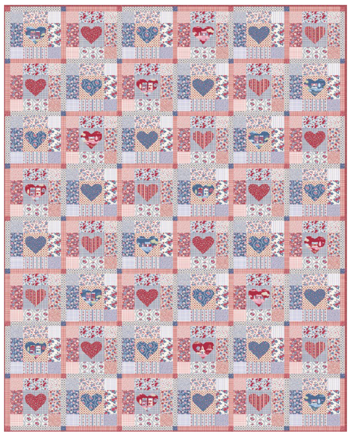 PRE- ORder Tilda- Village Life Heart of the Village Blue/Burgundy Quilt Kit featuring Village Life- October 2026 - Modern Fabric Shoppe