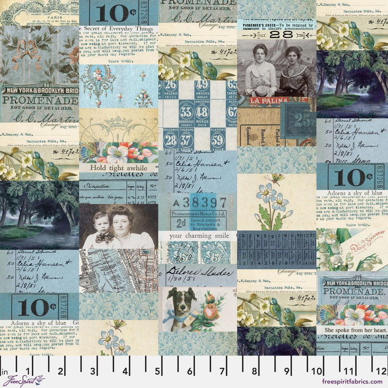 PRE - Order Tim Holtz - Eclectic Elements Palette - Blue Collage PWTH280.BLUE - Half Yard - May 2025 - Modern Fabric Shoppe