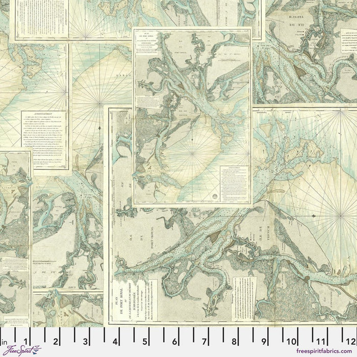PRE - Order Tim Holtz - Eclectic Elements Palette - Teal Map PWTH273.TEAL - Half Yard - April 2025 - Modern Fabric Shoppe
