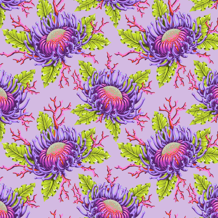 PRE - Order Tula Pink Floral Reef - Friends & Anemones PWTP265.ULTRAVIOLET - Half Yard - April 2026 - Modern Fabric Shoppe