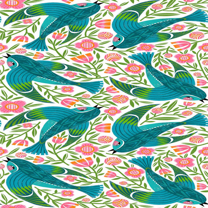 PRE - Order What the Bird said by Cori Dantini - Blue Birdy PWCD153.XWHITE - Half Yard - January 2026 - Modern Fabric Shoppe