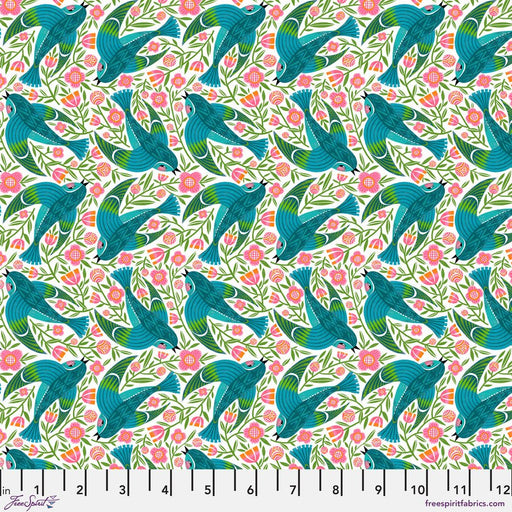 PRE - Order What the Bird said by Cori Dantini - Blue Birdy PWCD153.XWHITE - Half Yard - January 2026 - Modern Fabric Shoppe