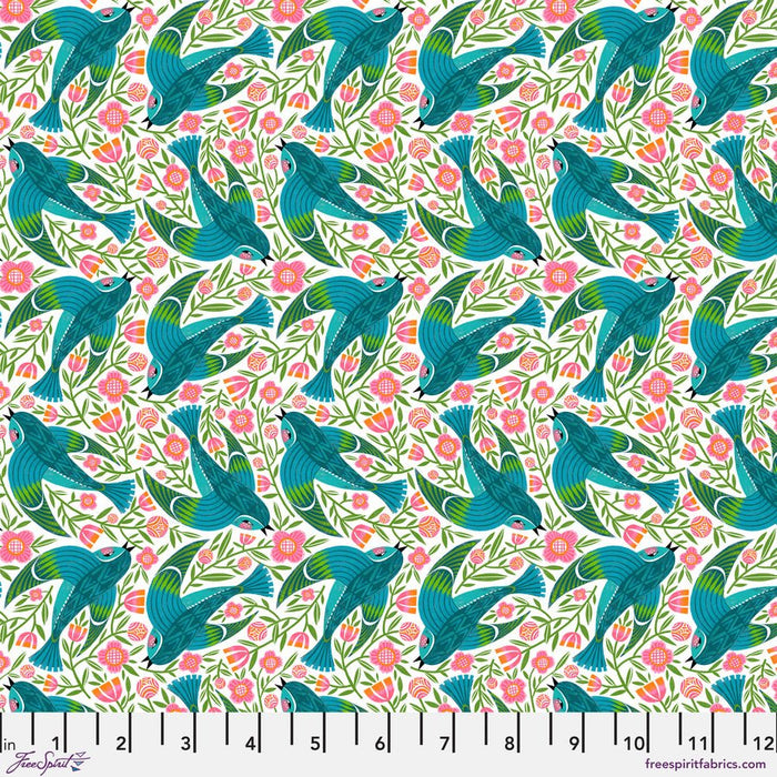 PRE - Order What the Bird said by Cori Dantini - Blue Birdy PWCD153.XWHITE - Half Yard - January 2026 - Modern Fabric Shoppe